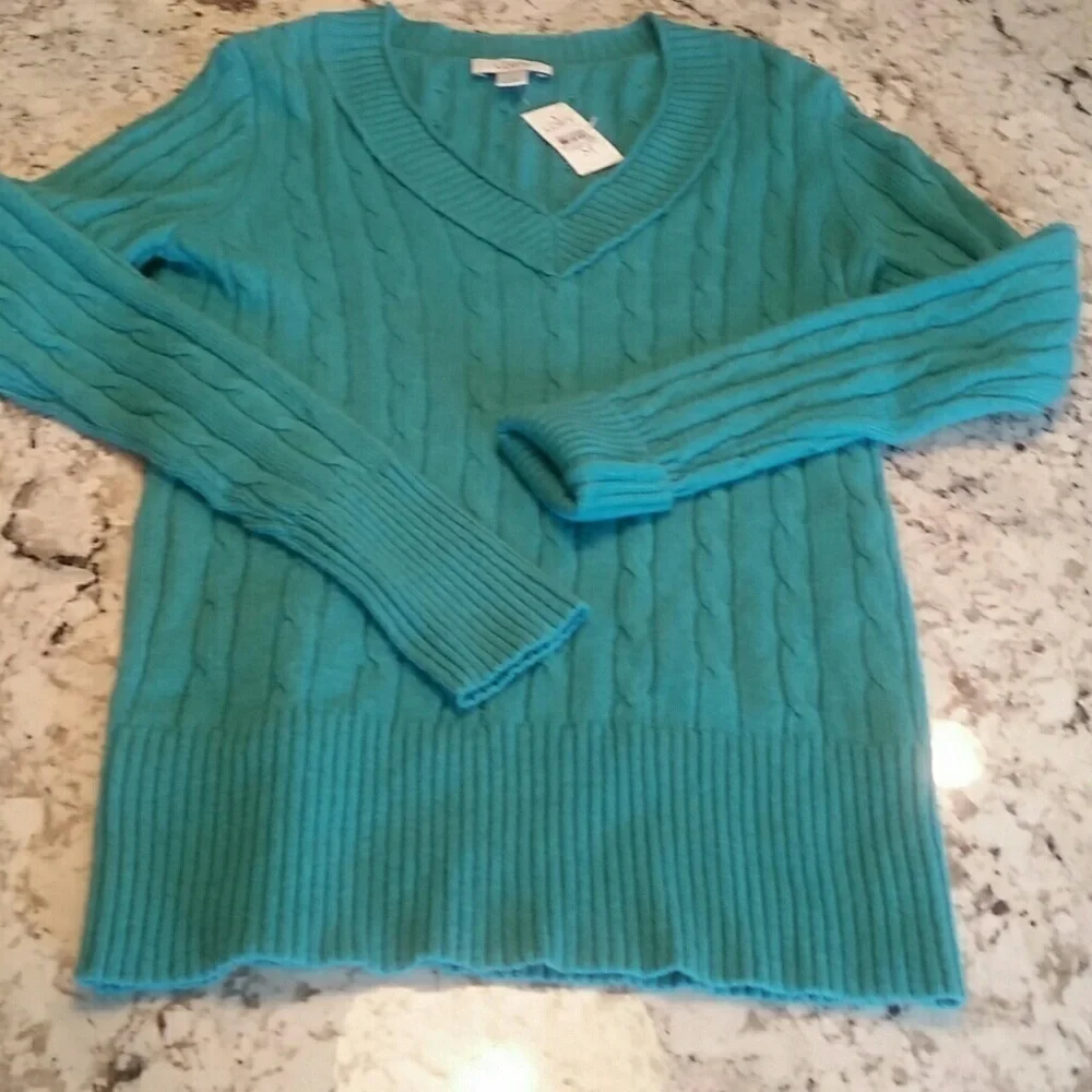 LOFT l Cable knit Teal Pullover C6 - Picture 1 of 5